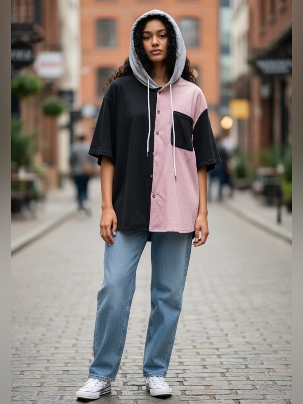 Men's Black and Pink Casual Button Down Shirt